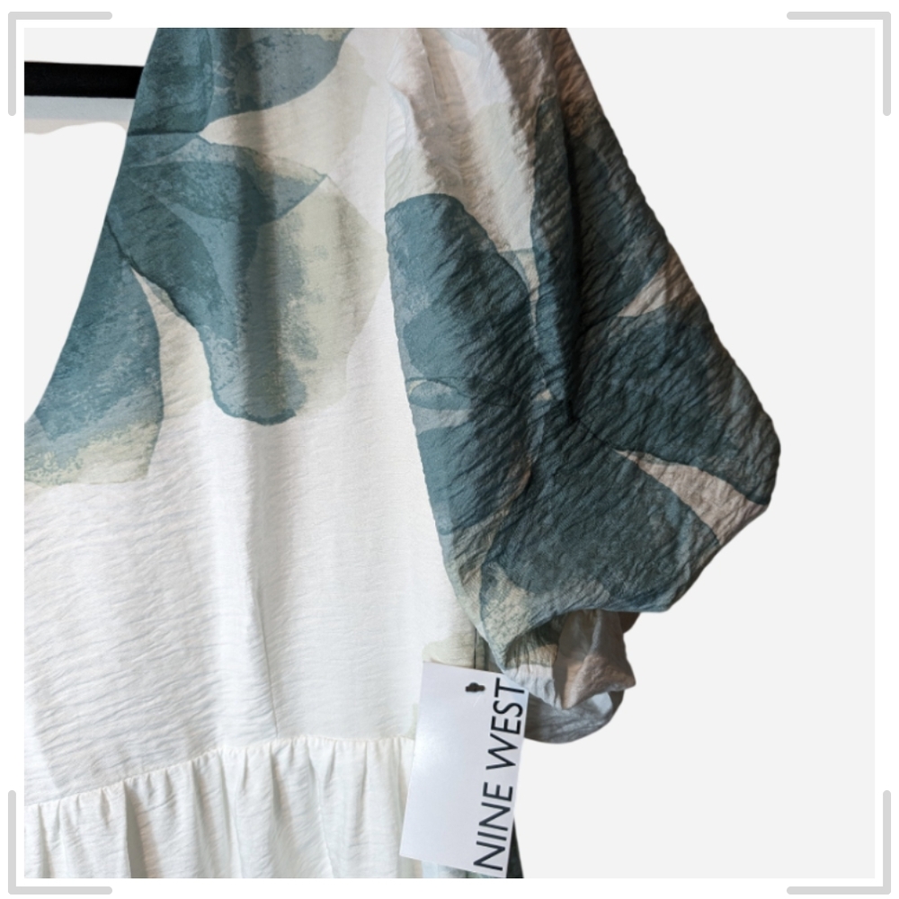 Nine West Cream Dress with Green Leaf Pattern - Picture 8 of 14